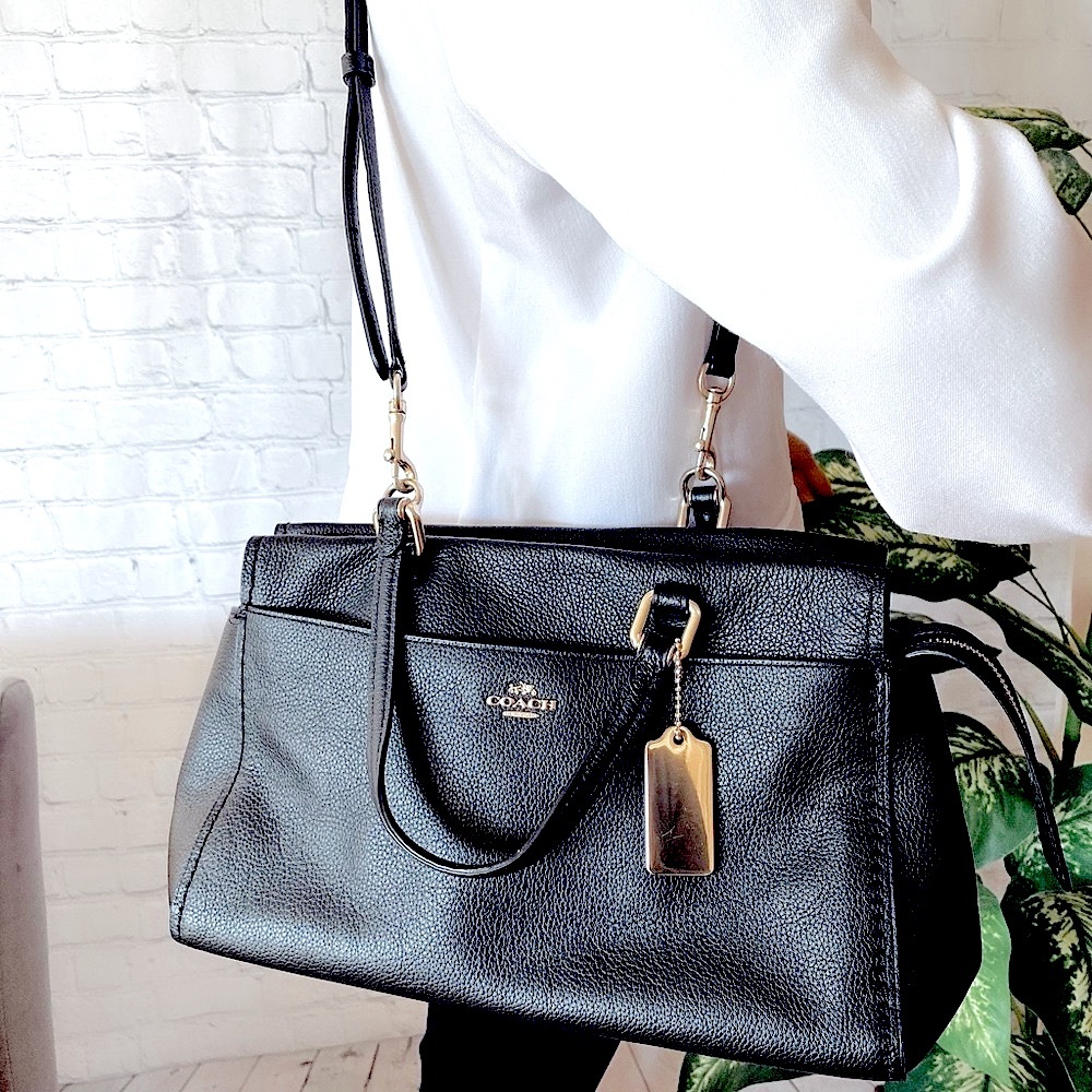 Coach Fulton Satchel Pebble Leather Black Polished Crossbody Handbag
